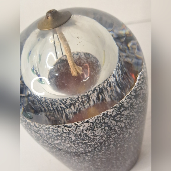 Art Glass Oil Lamp Paperweight Clear Round Bubbles Seeded Wick Handmade Poland - Picture 3 of 6
